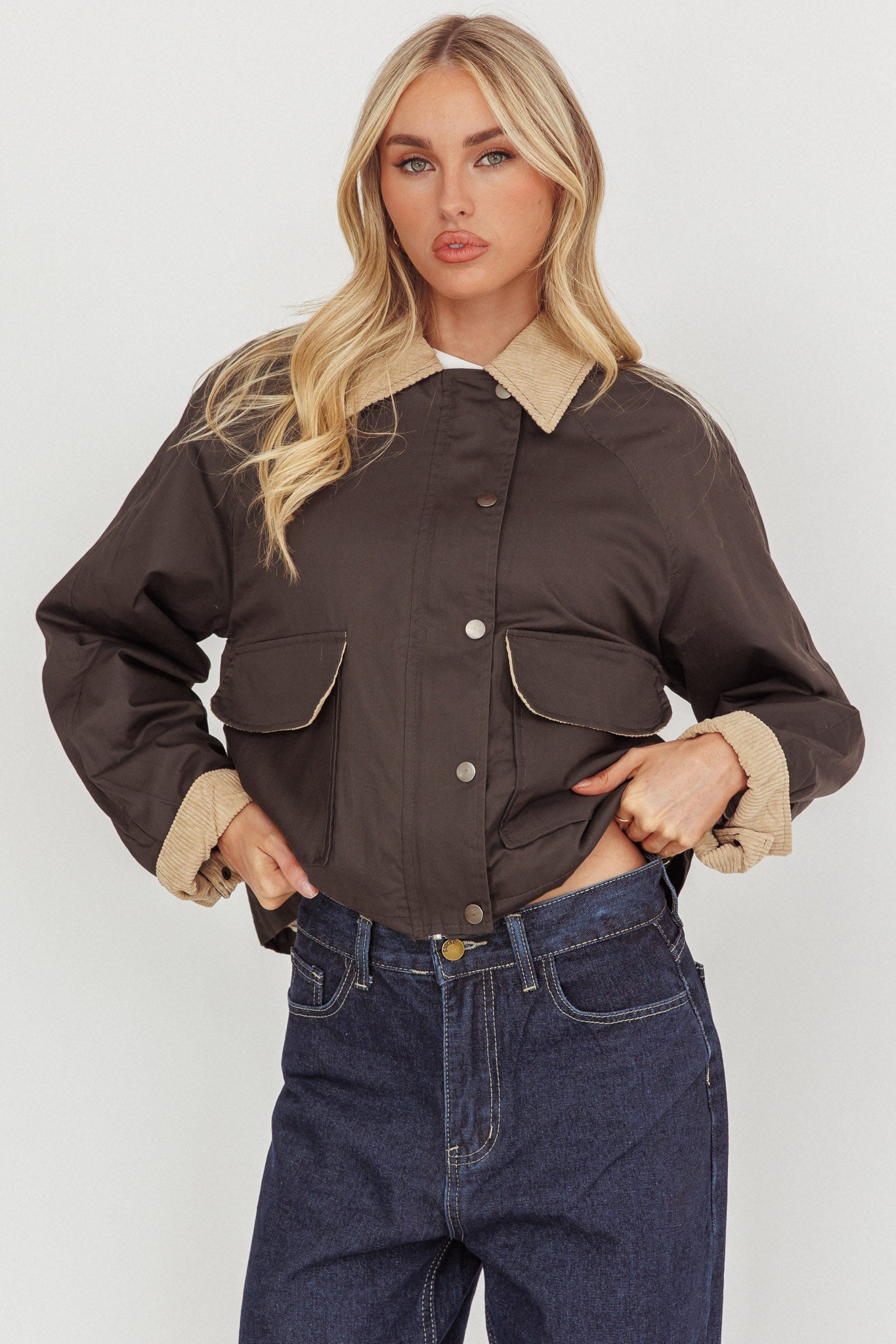 Halona Snap Button Pocket Jacket Charcoal