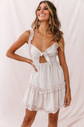 Be Mine Ruffle Strap Tie-Knot Dress Beige