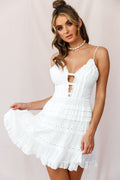 Riley Deep V-Neckline Ruffle Detail Dress White