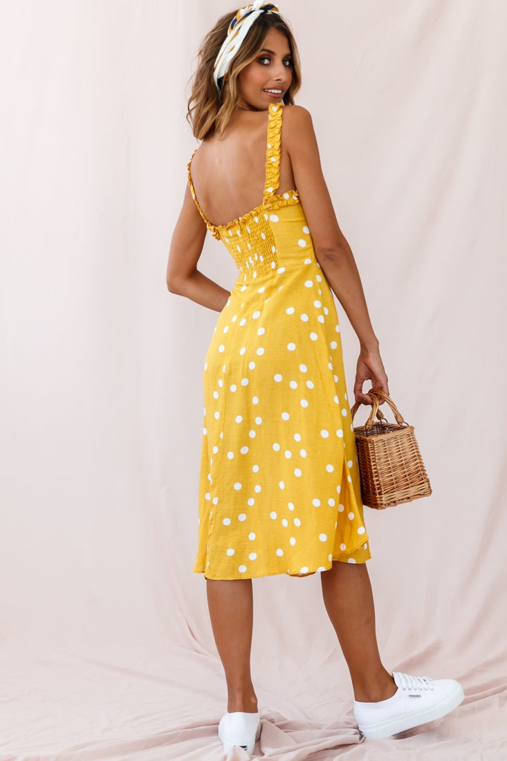 Magdalene Frill Strap A-Line Midi Dress Yellow Mustard