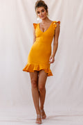 Take Note Frill Dress Mustard
