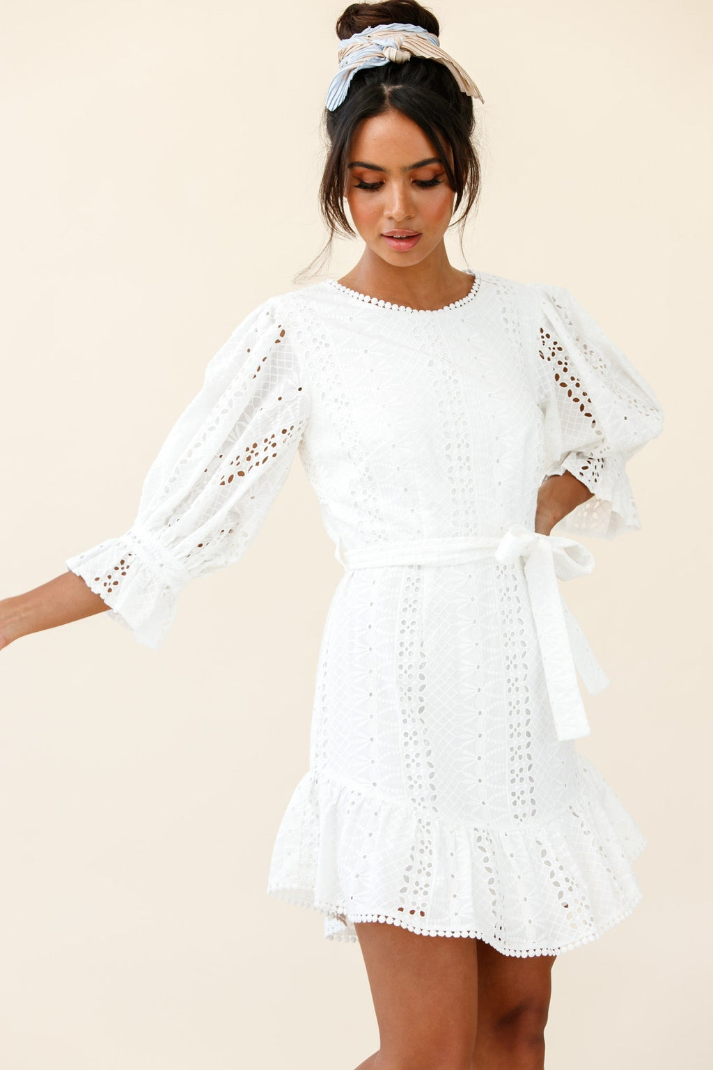 Sweet Sunshine Cut-Out Back Embroidery Dress White