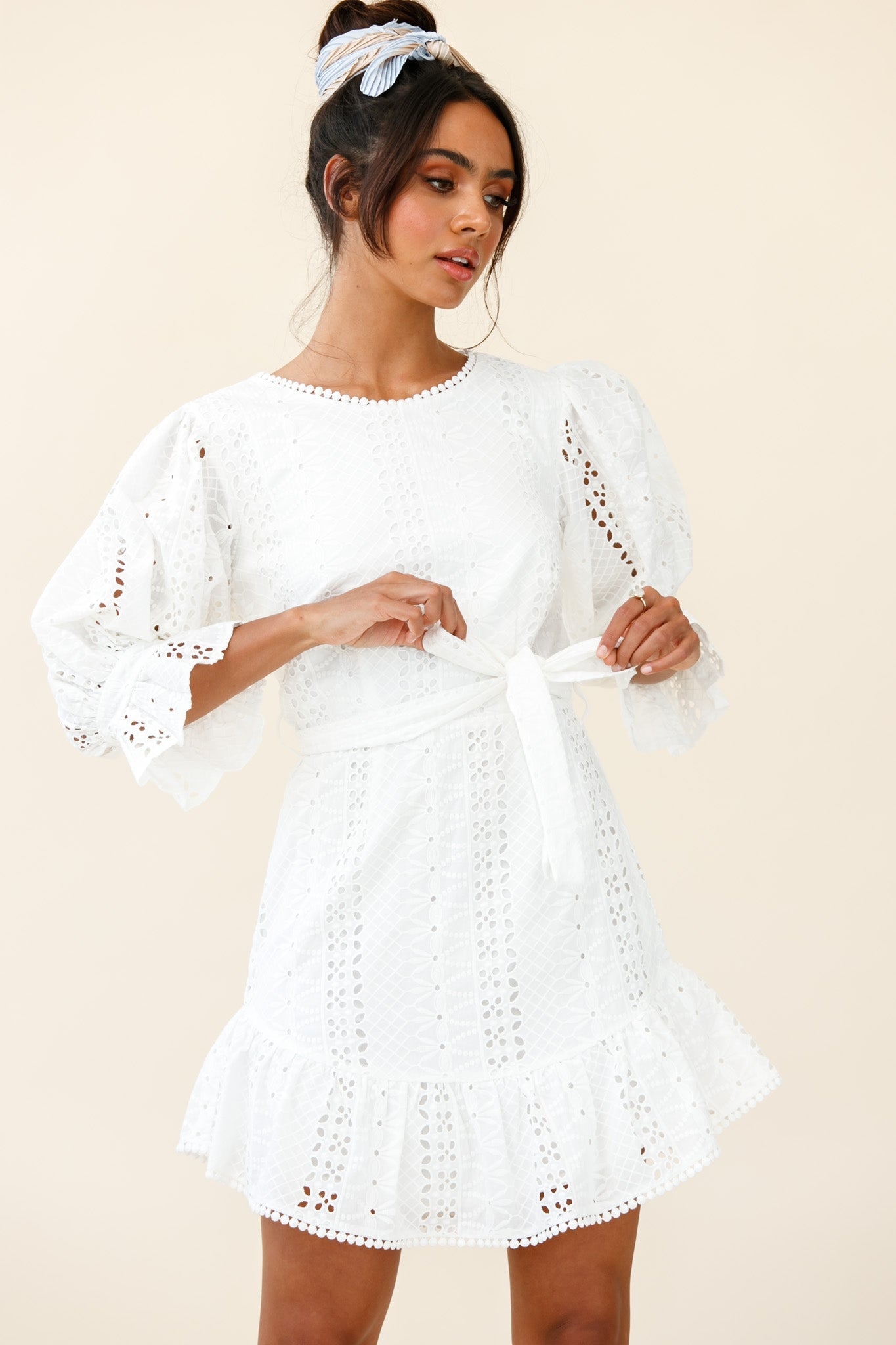 Sweet Sunshine Cut-Out Back Embroidery Dress White